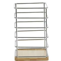 Porte ustensiles en métal avec socle en bambou
