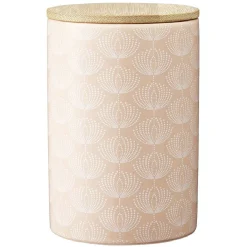 Pot en céramique à motif rose avec couvercle en bois H14 cm