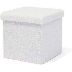Pouf coffre Clara décor laine bouclée Blanc - L38xP38xH38 cm