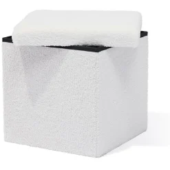 Pouf coffre Clara décor laine bouclée Blanc - L38xP38xH38 cm