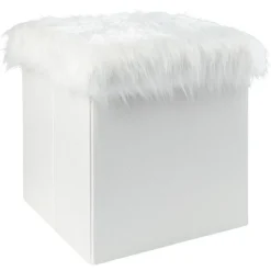 Pouf coffre Clara dessus effet fourrure blanche