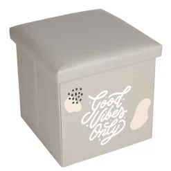 Pouf coffre Good Vibes Only marron et blanc 38x38x38cm