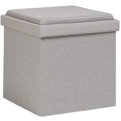 Pouf coffre gris avec plateau en bois