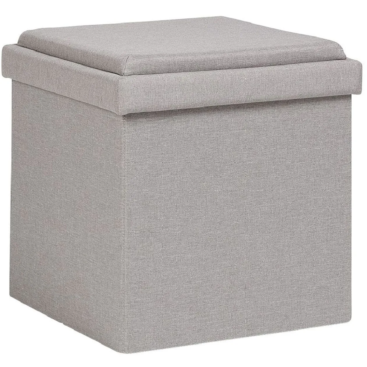 Pouf coffre gris avec plateau en bois