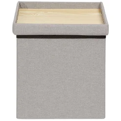 Pouf coffre gris avec plateau en bois