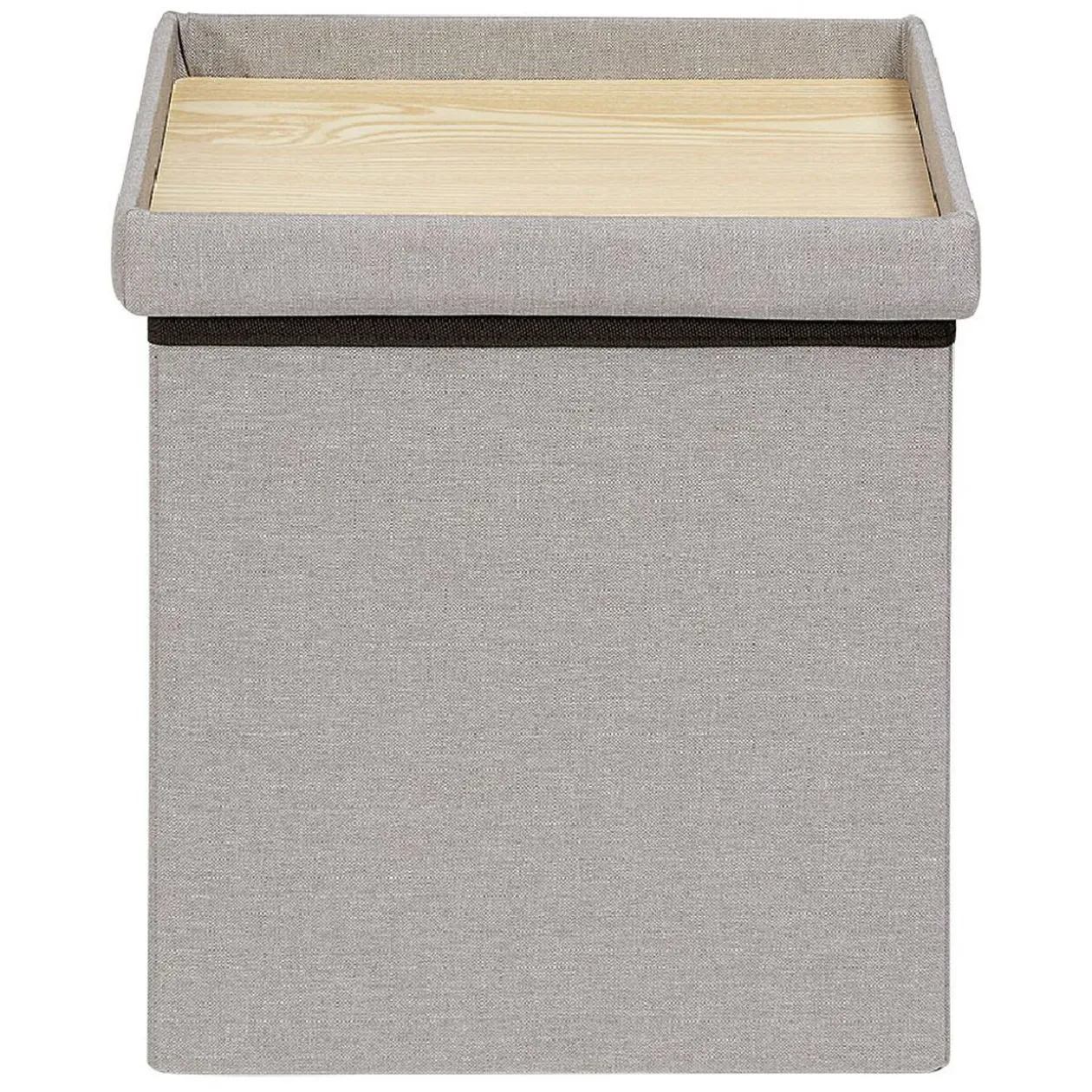 Pouf coffre gris avec plateau en bois