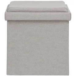 Pouf coffre gris avec plateau en bois