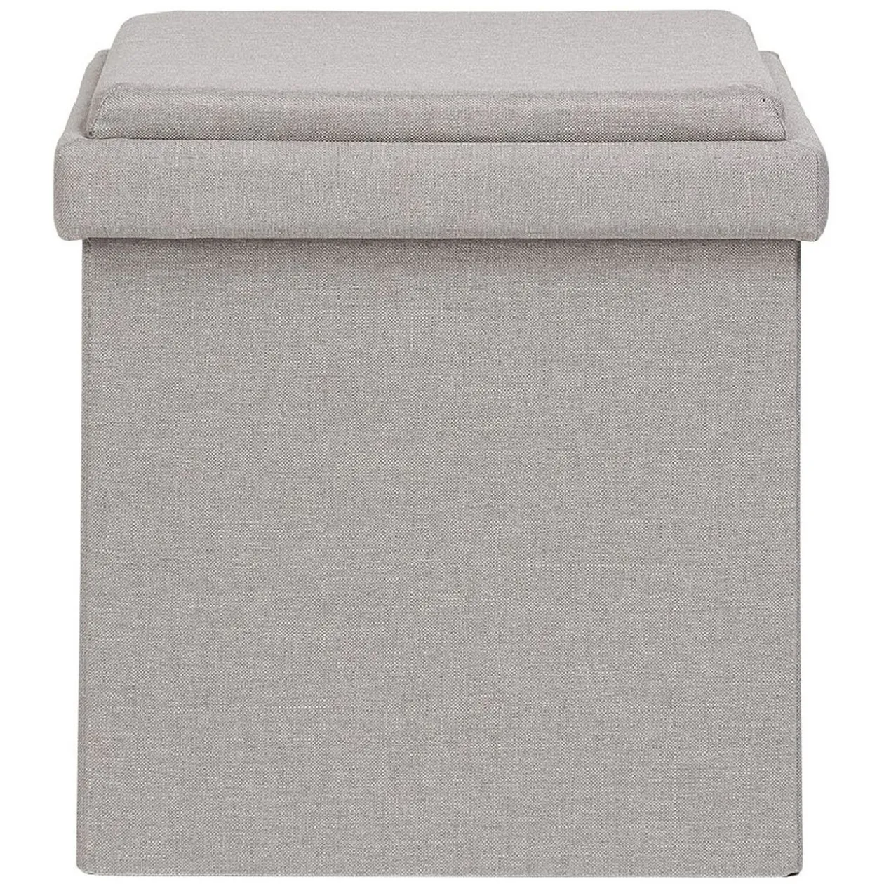 Pouf coffre gris avec plateau en bois