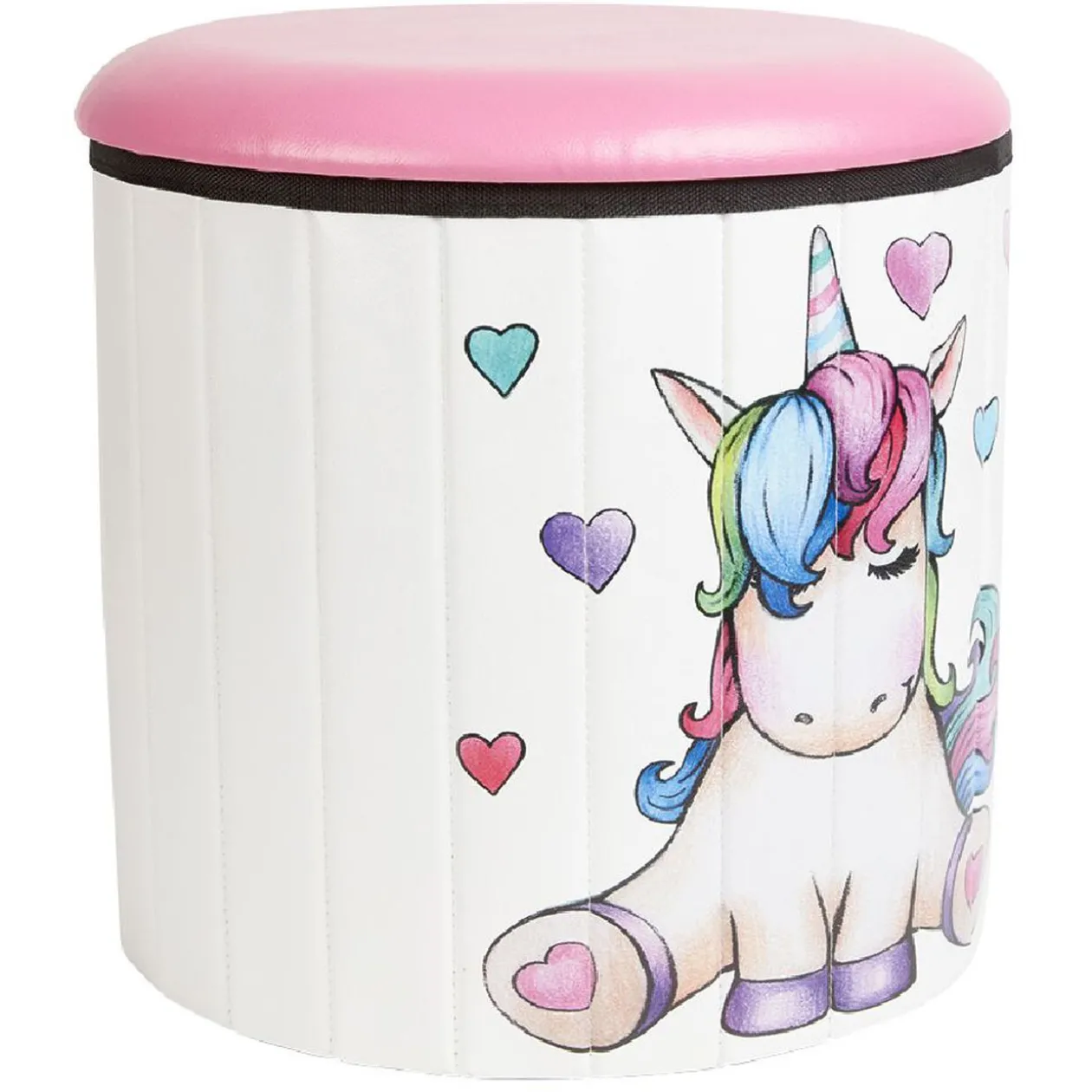 Pouf coffre licorne en bois rose et blanc