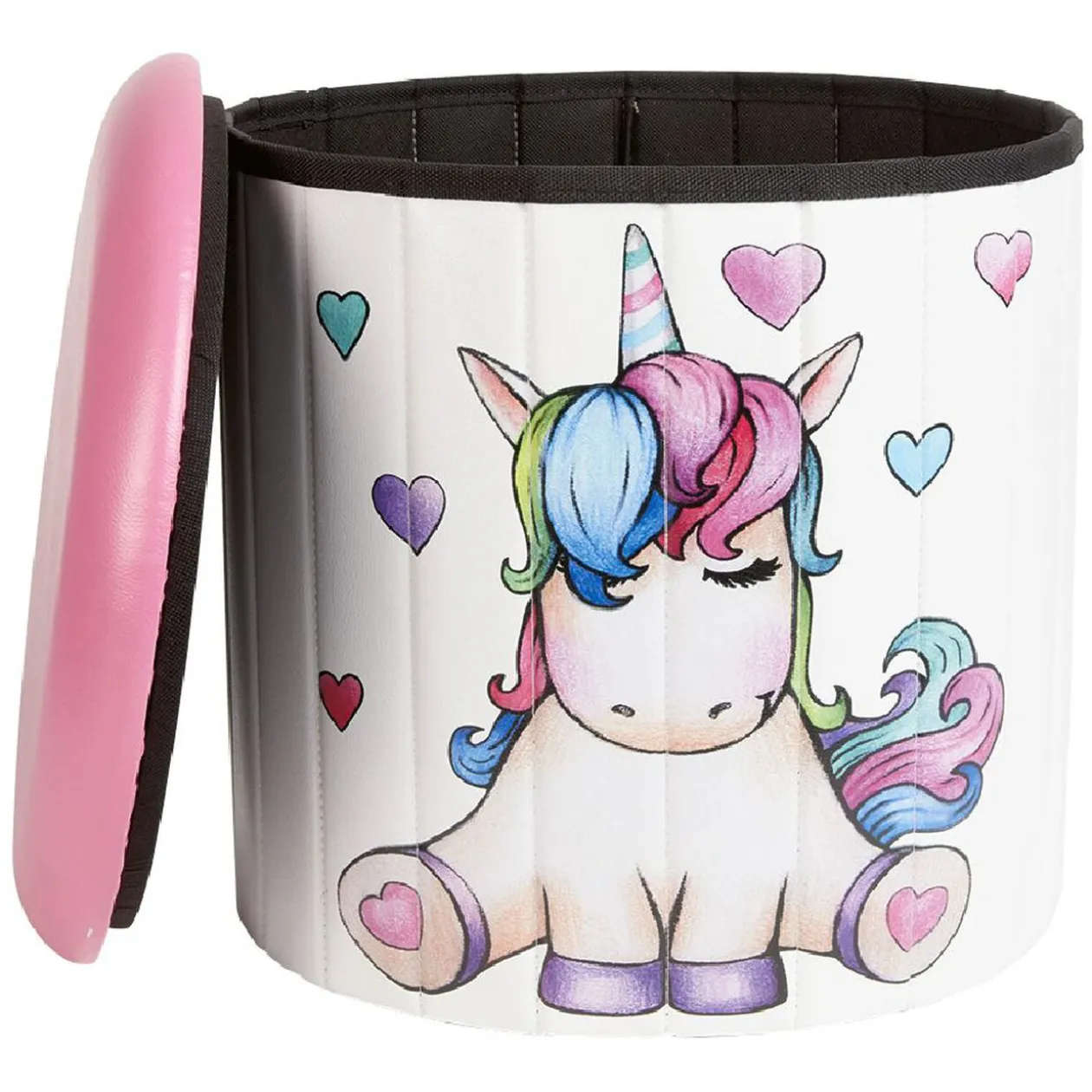 Pouf coffre licorne en bois rose et blanc