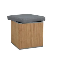 Pouf coffre naturel et gris 38x38xH38 cm - Clara