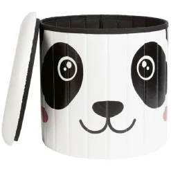 Pouf coffre panda en bois noir et blanc