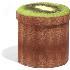 Pouf coffre rond design kiwi vert et marron
