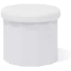 Pouf coffre rond pliable velours côtelé blanc Ø40xH36 cm