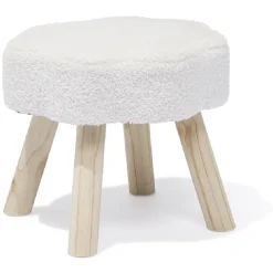 Pouf décor nuage laine bouclée Blanc - 36x30xH33cm