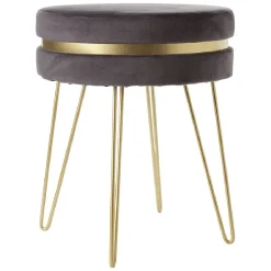 Pouf en velours gris pieds métal doré