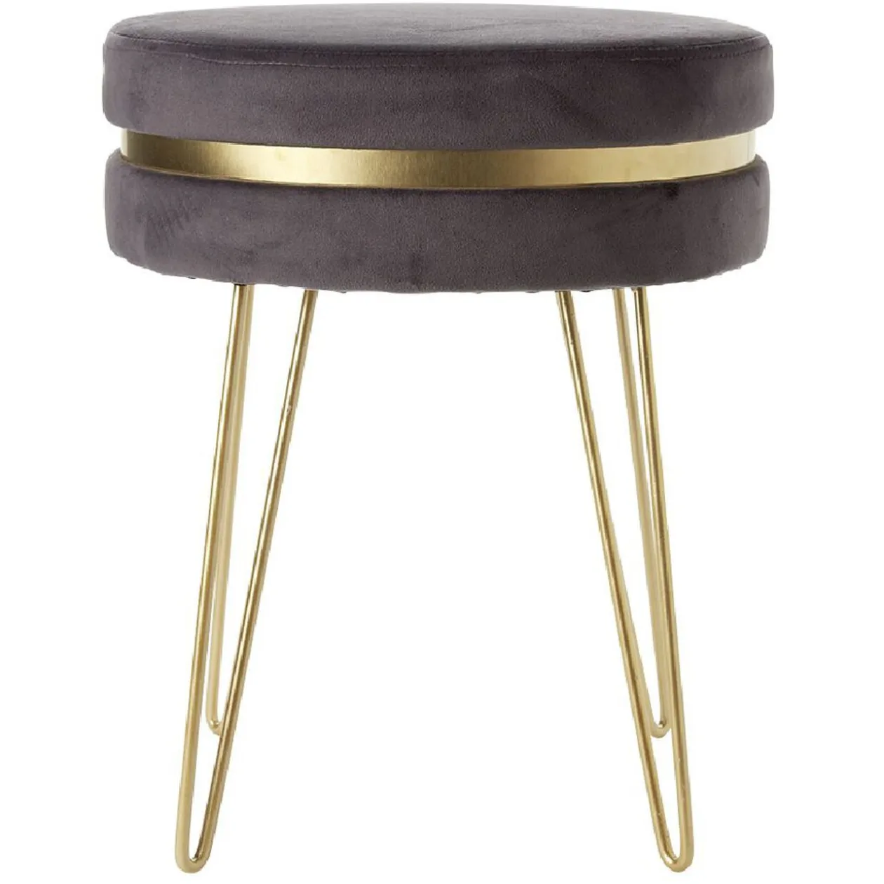 Pouf en velours gris pieds métal doré