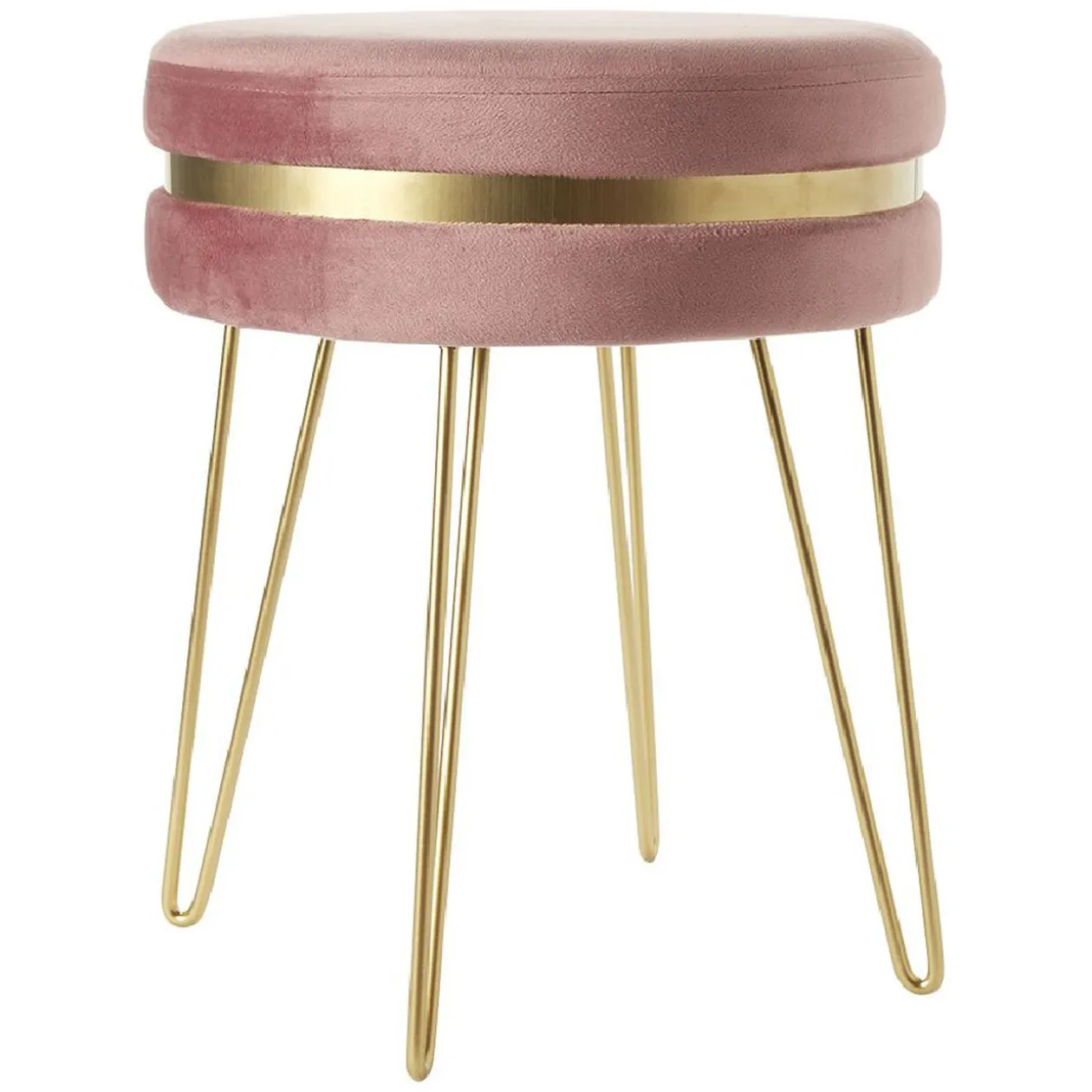 Pouf en velours rose pieds métal doré