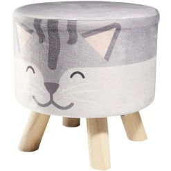Pouf enfant motif chat gris et blanc Ø30xH30cm