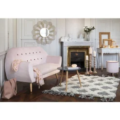 Pouf Joseph velours rose poudré et bordeaux