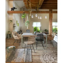 Pouf Nesh vert olive et bois clair