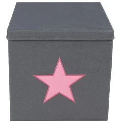 Pouf pliant gris étoile rose