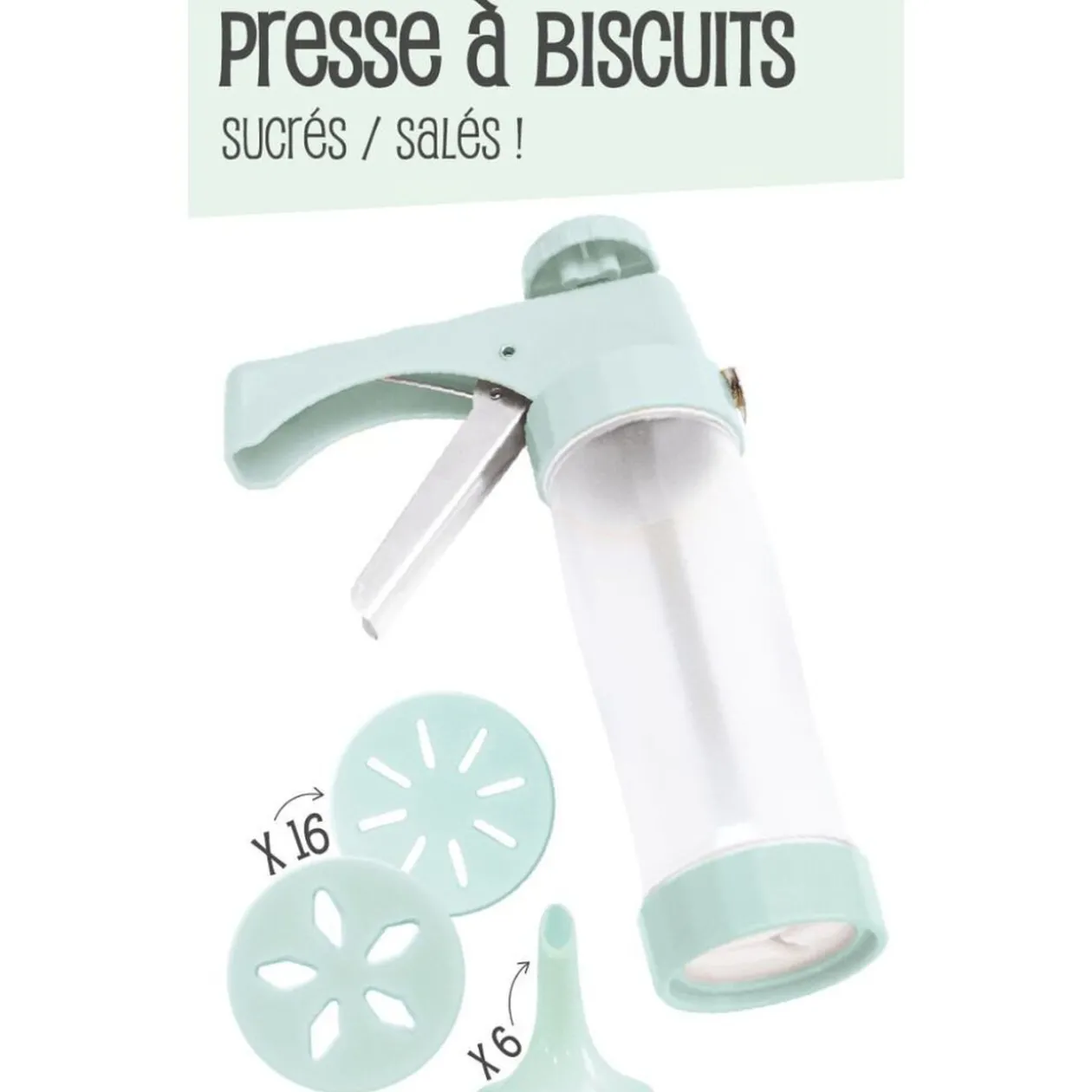 Presse à biscuits sucrés/salés 16 disques et 6 douilles