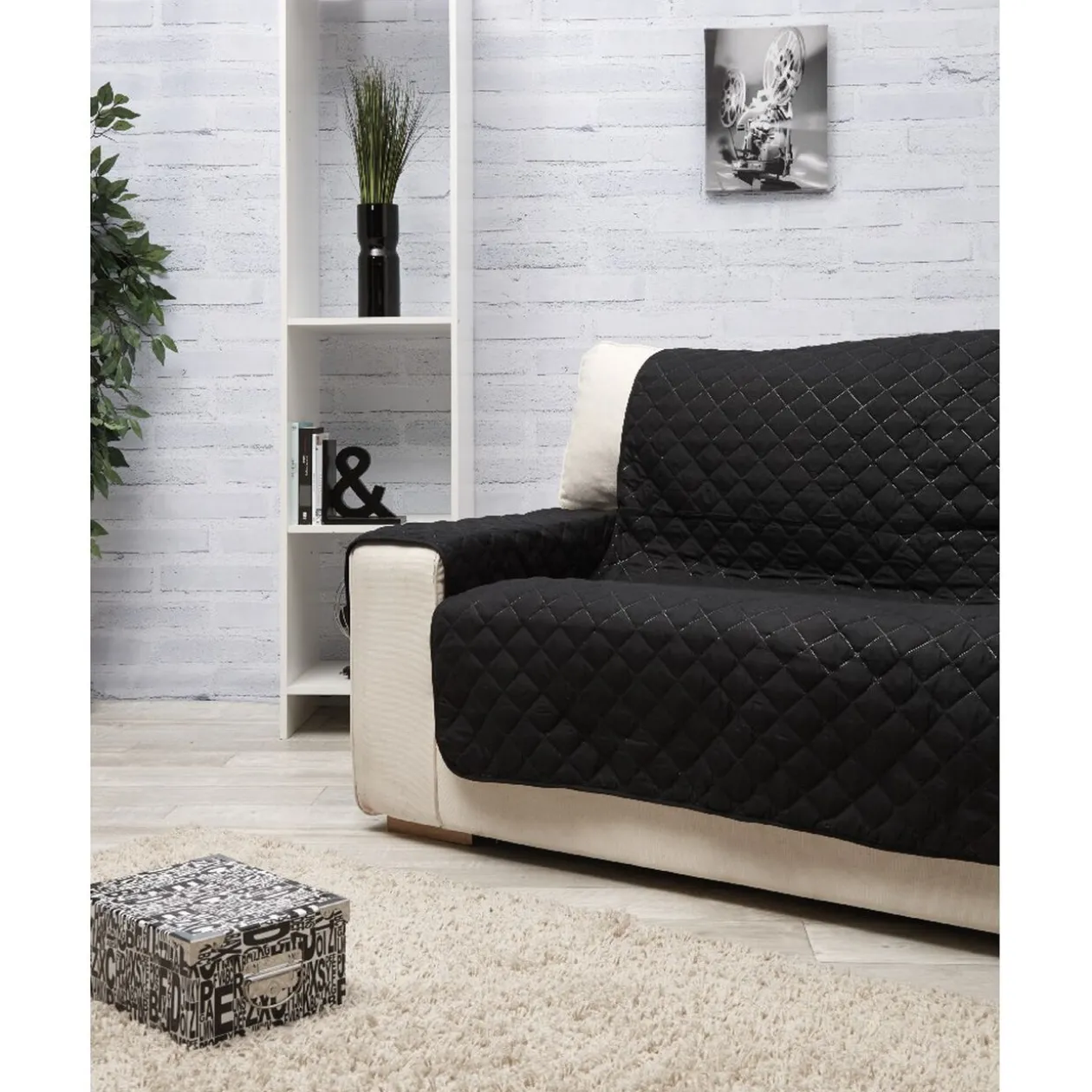 Protège canapé 3 places noir uni