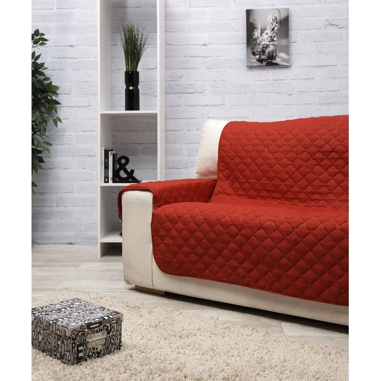 Protège canapé 2 places rouge uni
