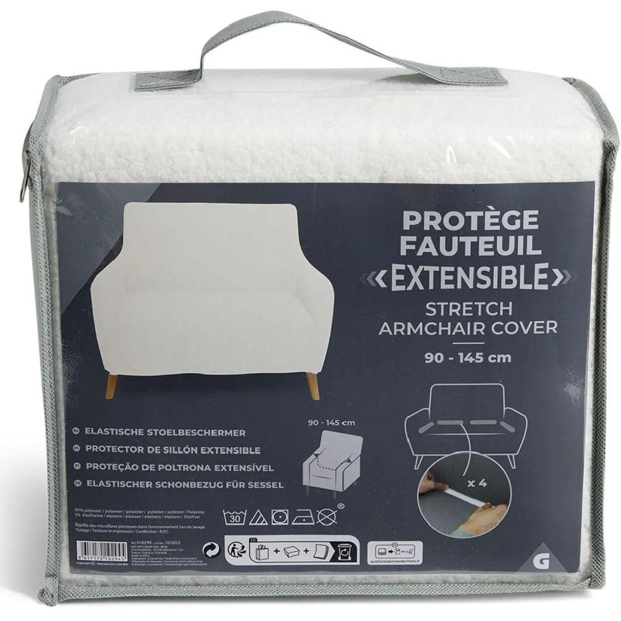 Protège fauteuil extensible L90-145cm effet laine bouclée beige