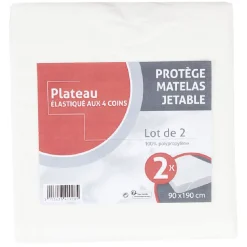 Protège matelas jetable 1 place blanc x2