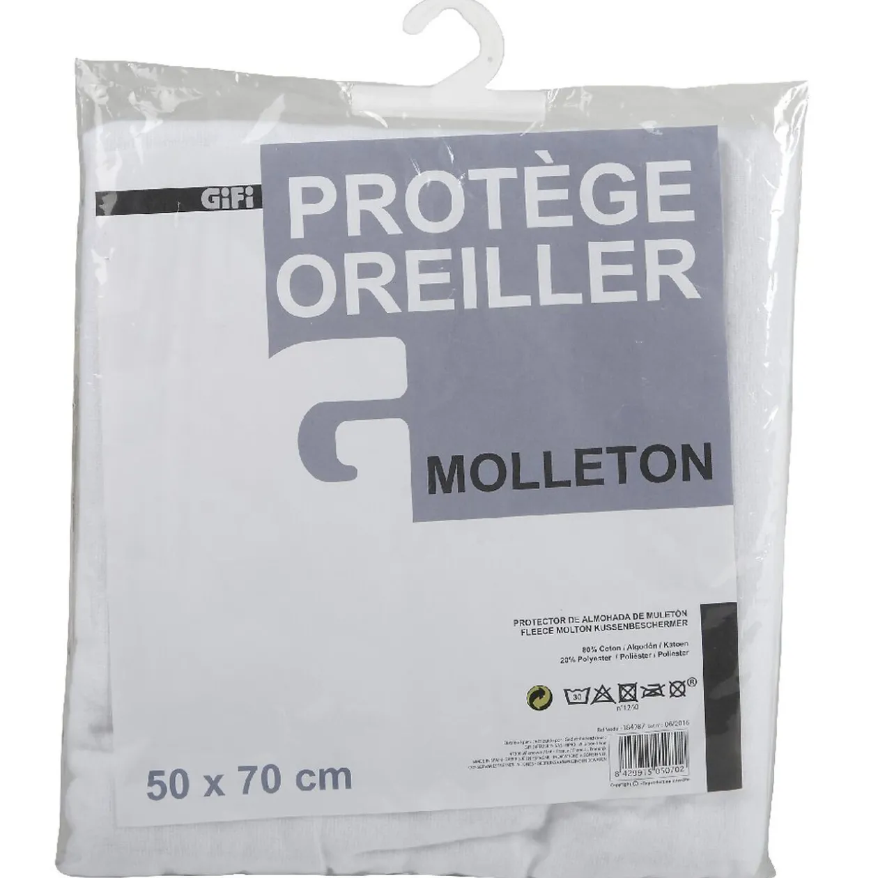 Protège oreiller anti acariens molleton rectangulaire blanc
