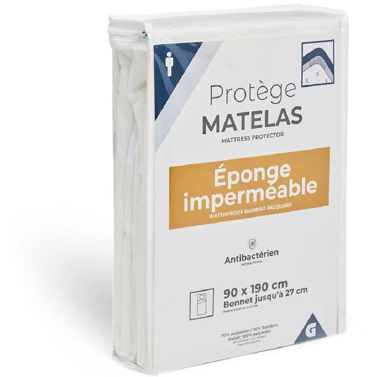 Protège-matelas imperméable antibactérien polyester bambou 90x190cm