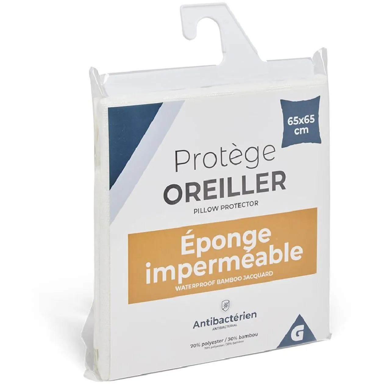 Protège-oreiller imperméable antibactérien polyester bambou 65x65cm