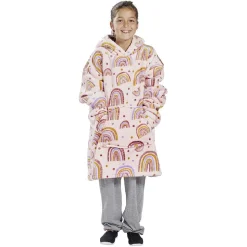 Pull plaid à capuche 63xH75cm - 2 modèles arc-en-ciel ou dinosaure