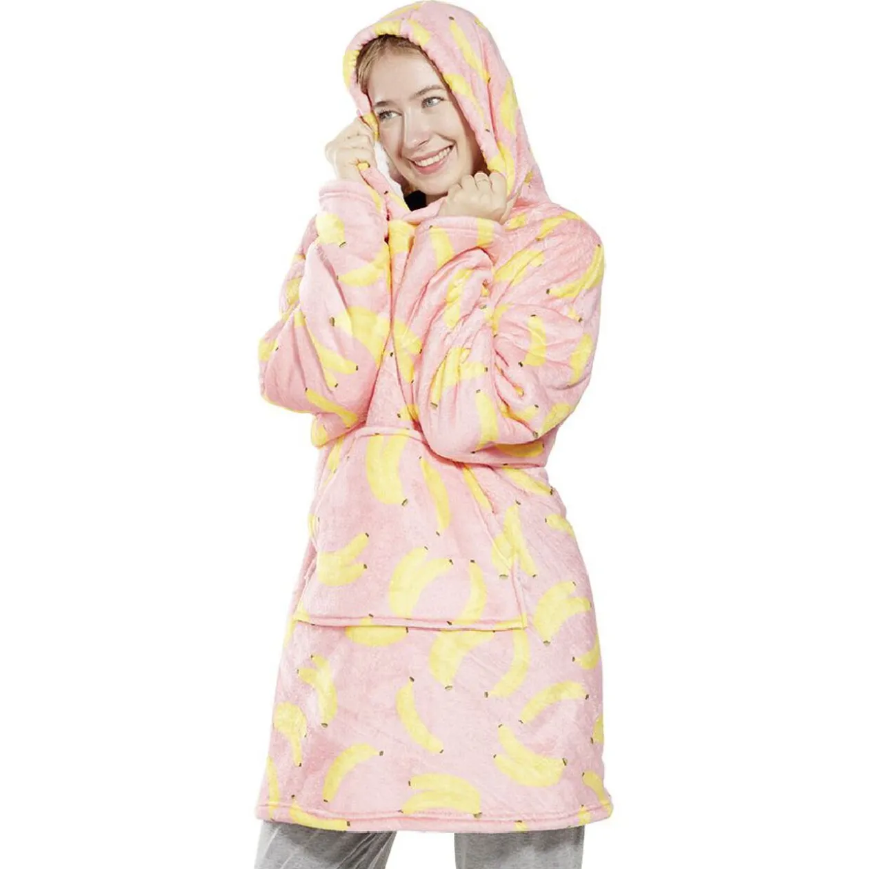 Pull plaid adulte à capuche 75xH90cm - banane ou avocat