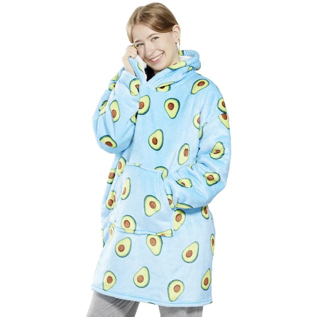 Pull plaid adulte à capuche 75xH90cm - banane ou avocat