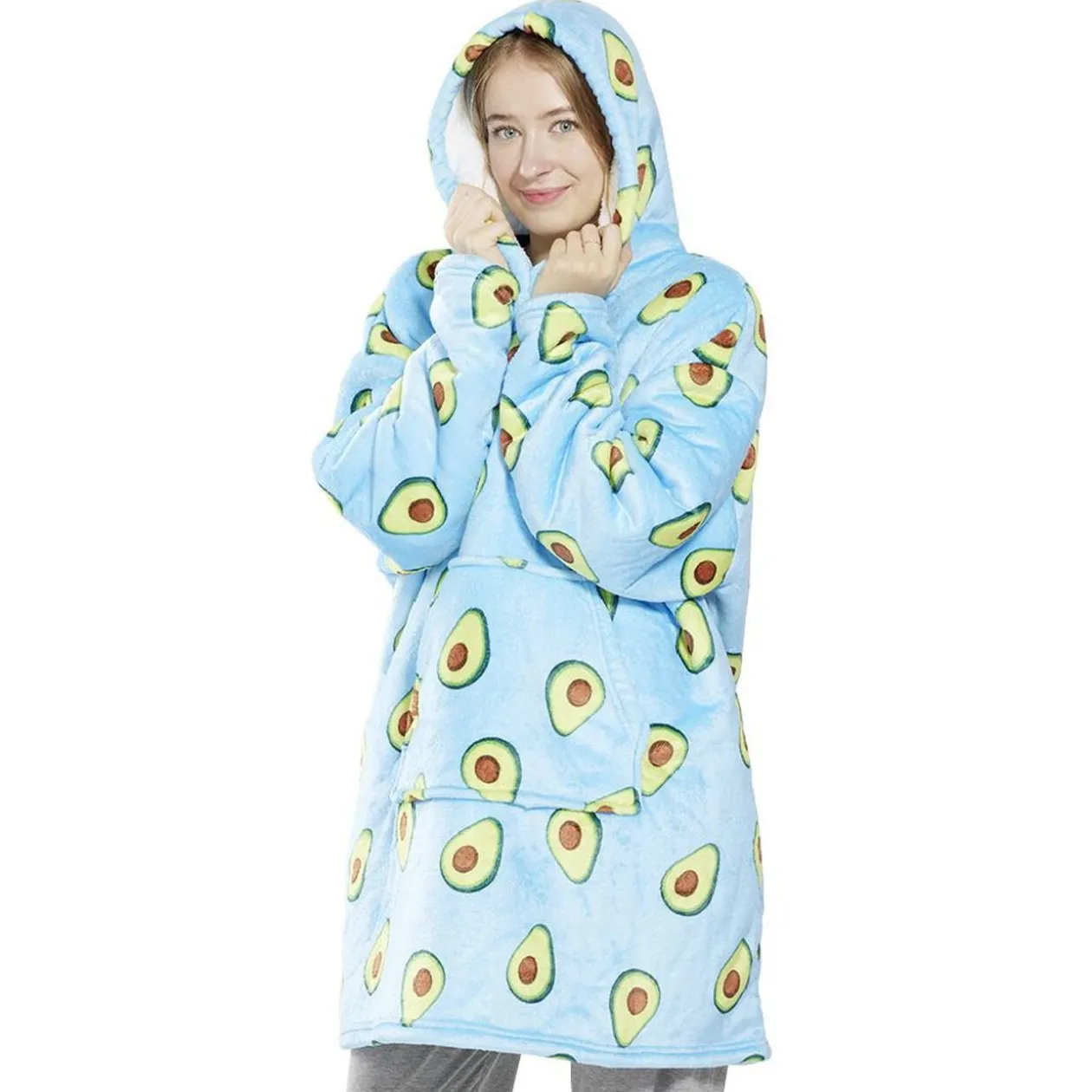 Pull plaid adulte à capuche 75xH90cm - banane ou avocat