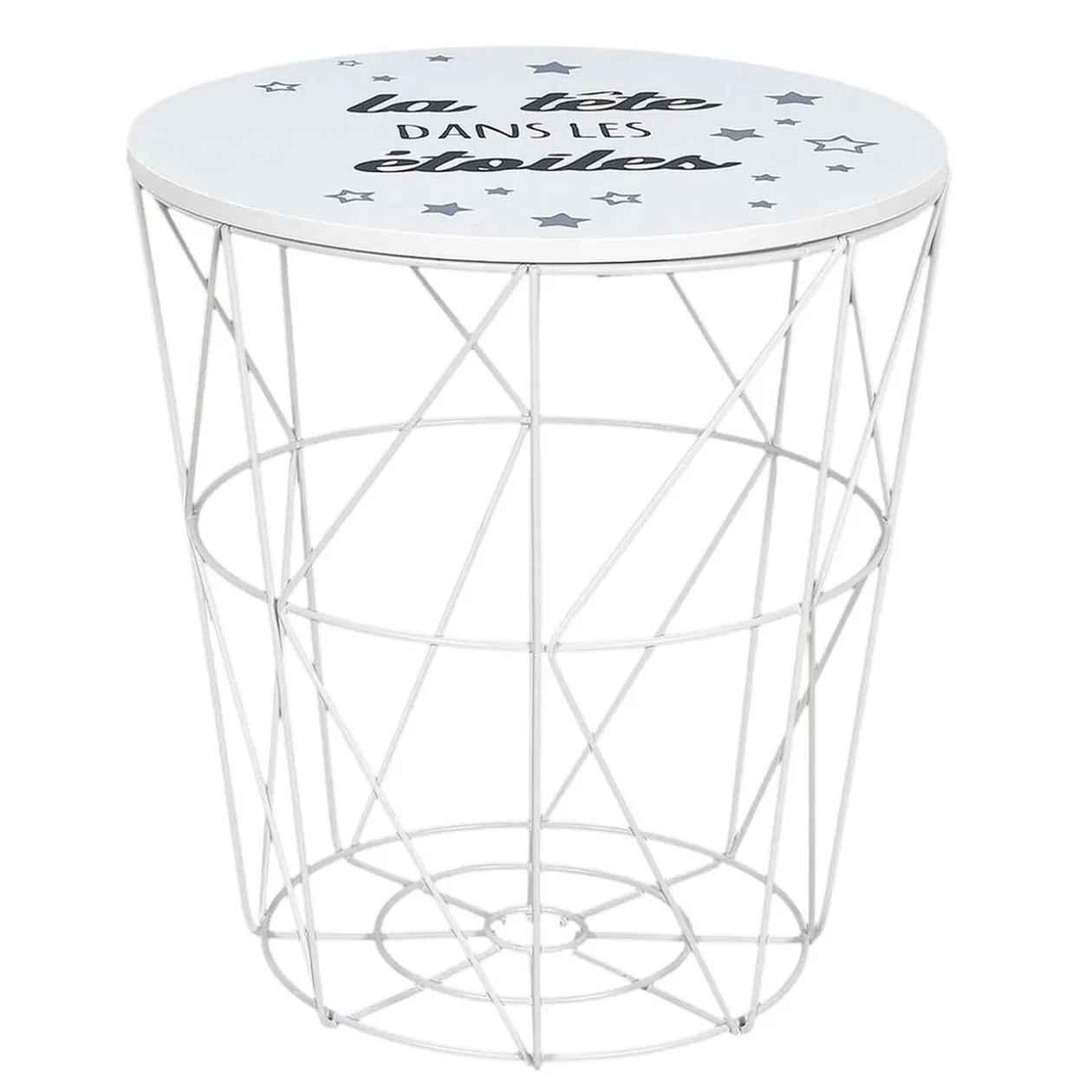 Rangement tabouret La tête dans les étoile métal bois blanc Ø30xH30cm