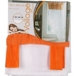 Rideau voilage à pattes bicolore orange blanc