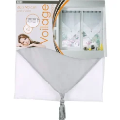 Rideau voilage à pattes gris blanc x2