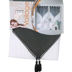 Rideau voilage à pattes noir blanc x2