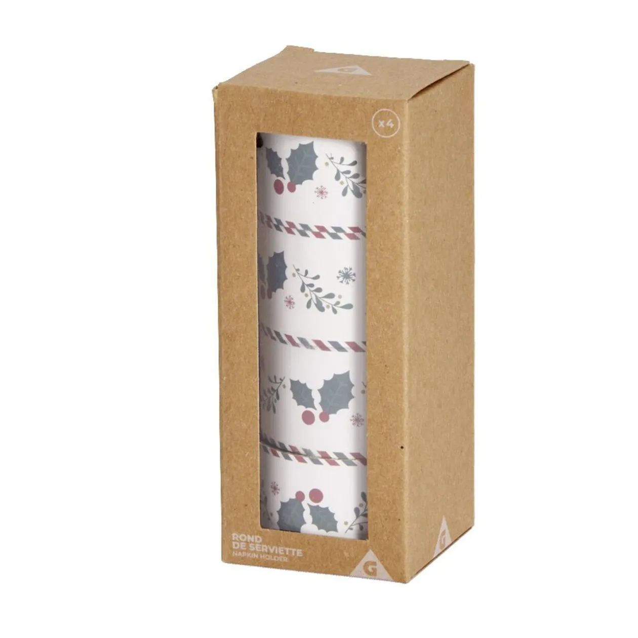 Rond de serviette en zinc motif houx Ø5cm 4 pièces