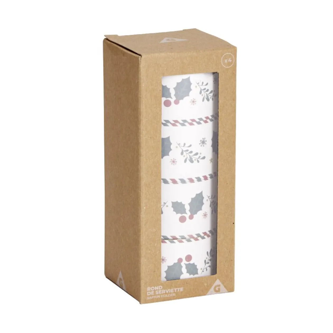 Rond de serviette en zinc motif houx Ø5cm 4 pièces