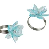 Rond de serviette fleur bleu turquoise x2