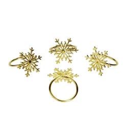 Rond de serviette x4 en métal doré forme flocon de neige