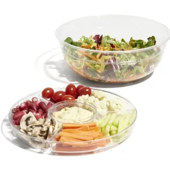 Saladier fraîcheur multicompartiments transparent et vert