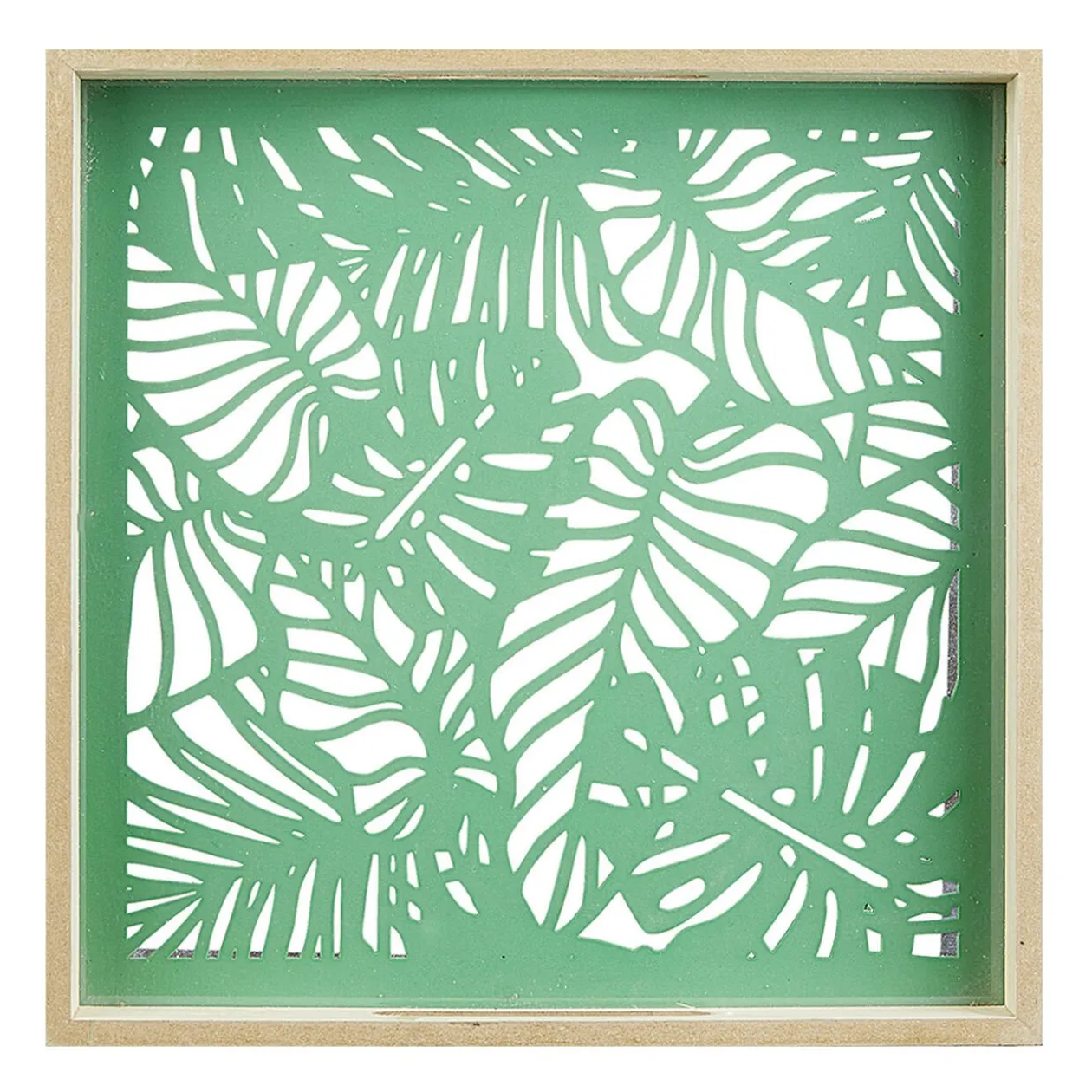 Selette plateau bois ajouré sculpté feuillage tropical grand modèle