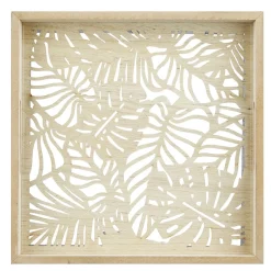 Selette plateau bois ajouré sculpté feuillage tropical grand modèle