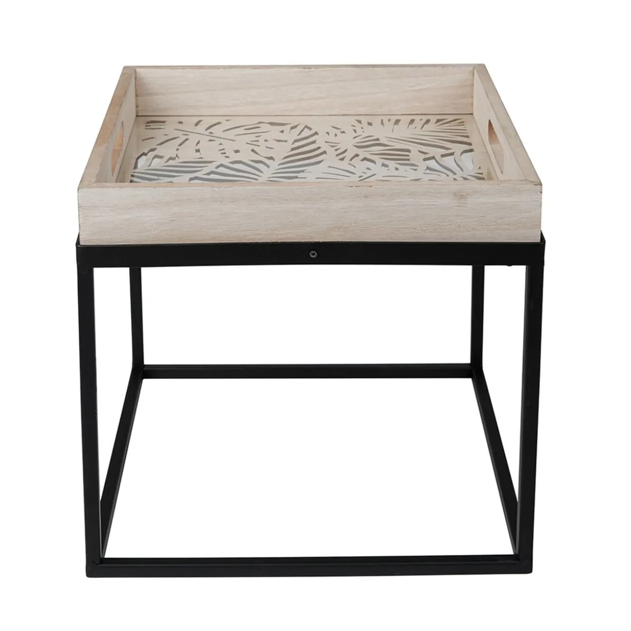 Selette plateau bois ajouré sculpté feuillage tropical grand modèle